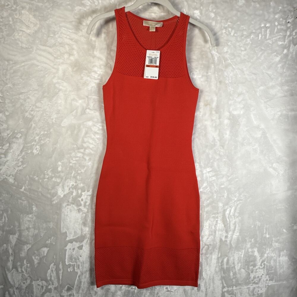 XS Michael Kors Womens Tank Sweater Body Con Dress w/mesh accents In Coral Reef